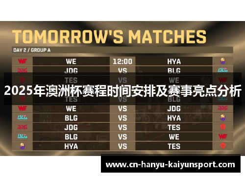 2025年澳洲杯赛程时间安排及赛事亮点分析