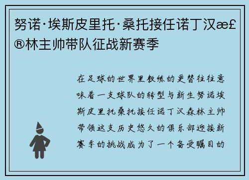 努诺·埃斯皮里托·桑托接任诺丁汉森林主帅带队征战新赛季 努诺·埃斯皮里托·桑托接任诺丁汉森林主帅带队征战新赛季